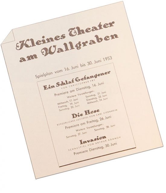 Erster Spielplan des kleinen Theater am Wallgraben